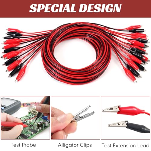 Image of EBOOT 10 Pcs Alligator Clips Electrical, 40 Inches Test Leads with Alligator Clips, Double-ended Jumper Wires for Electrical Testing, Circuit Connection, Experiment