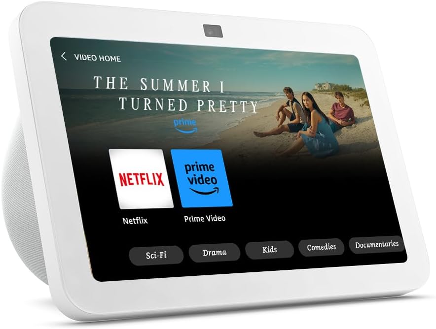 Echo Show 8 | 3rd generation (2023 release), HD smart touchscreen with spatial audio, smart home hub and Alexa, Glacier White