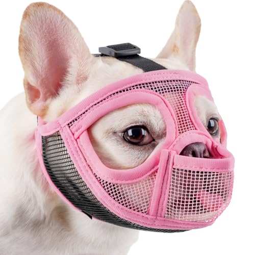 Mayerzon Short Snout Dog Muzzle for French Bulldog with Full Pant Design to Prevent Eating Biting Soft Mesh Dog Muzzle for Shih Tzu Pug English Bulldog for Grooming Walking Allow to Drink and Feed
