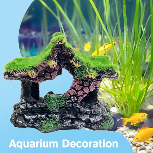 Image of Hamiledyi Resin Hollow Hideout House for Aquarium Decoration Fish Tank Accessories Betta Cave with Lifelike Moss for Shrimp Fish Shelter