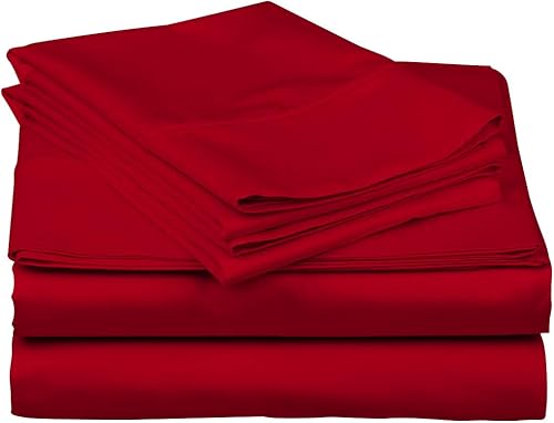Juego de sábanas de 800 hilos de 4 piezas, color rojo, 100% algodón, para cama tamaño individual XL, juego de ropa de cama de algodón de fibra