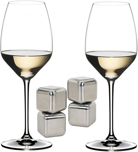 Riedel 444115 Extreme Riesling Glass - Juego de 2 cubos de hielo de acero inoxidable Deco Essentials con estuche de almacenamiento reutilizable