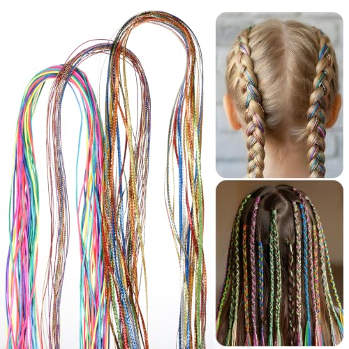 Nogeqi 64 Stück Bunte Haarsträhnen zum Einflechten 85 cm Regenbogen Haarwickelschnur Kinder Haarsträhnen Haare zum Einflechten für Party Karneval Geburtstag Frauen Mädchen