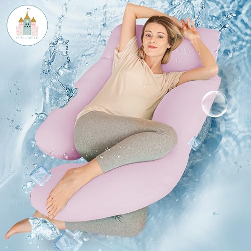 Image of Cute Castle Cooling Cover Pregnancy Pillows, Soft U-Shape Maternity Pillow with Removable Cover - Full Body Pillows for Adults Sleeping - Pregnancy Must Haves - Jumbo 57 Inch - Purple