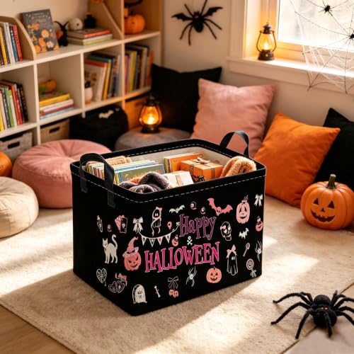 Image of Rectangular Dinosaur Halloween Basket,Trick or Treat Baskets for Boys and Girls,Empty Halloween basket,Waterproof collapsible storage box,Horror Decor,Gift box(Black Halloween)