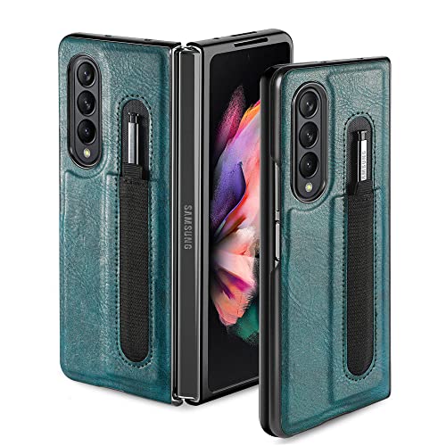 Étui en Cuir pour Samsung Z Fold 3 et 4 Housse Antichoc Verte avec Porte-Stylo