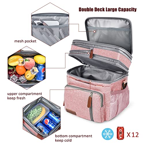 Miycoo Lunch Bag For Women Men Double Deck Lunch Box - Leakproof Insulated Soft Large Lunch Cooler Bag, Pink,15L #TOP4