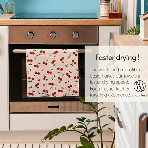 Image of Eulnars Kitchen Towels, 18 inch x 30 inch Dish Towels, Microfiber Tea Towels for Kitchen Drying, Superior Absorbency, Lemon Cherry Series, 2-Pack