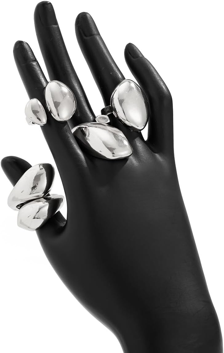 Chunky Gold Rings Set for Women Pearl Flower Crystal Open Statement Knuckle Finger Rings Punk Party Jewelry