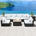 Dineli Patio Furniture Sectional Sofa with Gas Fire Pit Table Outdoor Patio Furniture Sets Propane Fire Pit (Pure White-Rectangular Table)