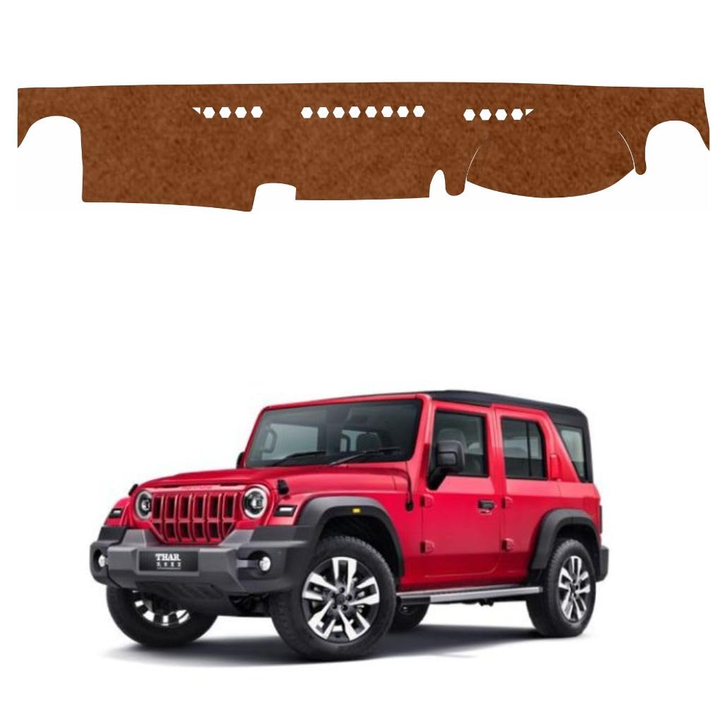 Car Dashboard Cover Compatible with Mahindra Thar Roxx 2024 to 2026 Dustproof, UV Resistant | All-Weather Protection | Custom Fit Car Accessories (Brown)-image-41
