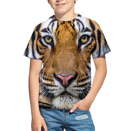 Kids 3D Print Graphic Tees Funny Tiger Short Sleeve T Shirts for Youth Boys Girls 4-14 Years2