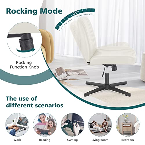 Office Chair Armless Desk Chair No Wheels, Cross Legged Office Chair Wide Home Office Desk Chairs, Adjustable Swivel Padded Leather Vanity Task Computer Chair #TOP6