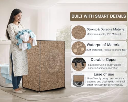 Image of Stylista Waterproof Front Load Washing Machine Cover Compatible for Haier 8 kg, Sand Pattern Brown