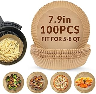 Air Fryer Liners 100 PCS Air Fryer Paper Liners Disposable - 7.9 Inch Parchment Paper for Air Fryer - Non Stick Waterproof Sheets for Air Fryer Accessories Microwave Oven Baking Roasting