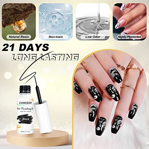Gel Polish Gel Liner Nail Polish Set-Black White Colors Gel Nail Art Polish For Swirl French Nails, Built-In Thin Brush In Bottle For Nail Art Painting Drawing Nail Designs Polish, Gift Set For Women #TOP2
