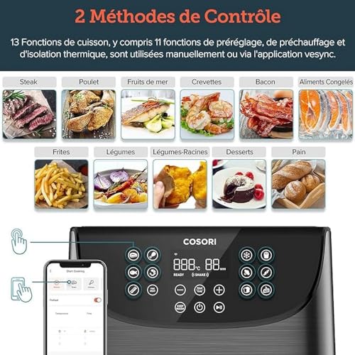 COSORI Smart WiFi heteluchtfriteuse 5.5L XXL met APP-bediening, zonder olie, heteluchtfriteuse met 13 programma's en 100 Duits receptenboekje, heteluchtfriteuse met one-touch, voorverwarmen, shake-modus, 1700W, zwart - Afbeelding 4