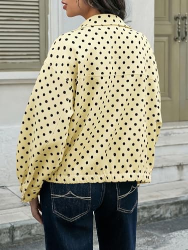 Image of Tankaneo Womens Polka Dot Zip Up Cropped Jackets | Lightweight, Lapel Collar, Casual Trendy, Fall Spring Outfits, Streetwear