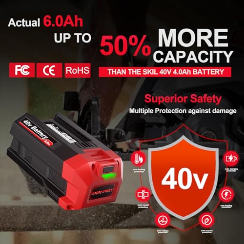 Image of BY8723C-00 40V 6000mAh Battery, Replacement for SKIL PWR-Core 40 Lithium-Ion Battery BY8708C-01 BY8705-00 BY8708-00, Compatible with SKIL PWRCore 40-volt Chargers SC5364-00 & Cordless Power Tools