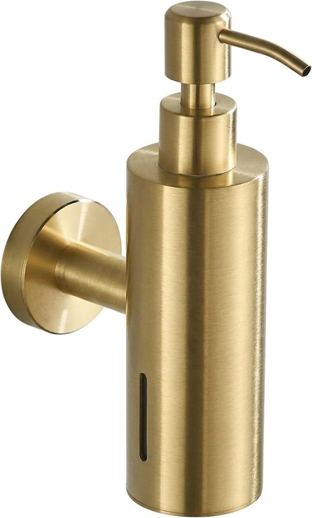 Gold/Brass Colour Soap Dispenser Wall Mounted Liquid Pump, Steel Bathroom Round Push Hand Soap Holder Dispenser Lotion | Modern, Strong Design Soap Pump
