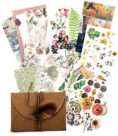 MOLNESO Antique Flower Sticker Kits for Scrapbooking, Journaling, Junk Journals, Card Making Vintage Botanical Paper Packs, Washi Stickers, Floral Embellishments