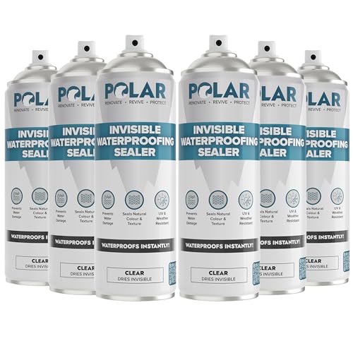 Polar Invisible Waterproof Sealer Clear - 6 x 20 Fl Oz | Instant Waterproof Sealant for Fabric Concrete Brick Wood & Masonry | Long Lasting Protection for Interior & Exterior Surfaces