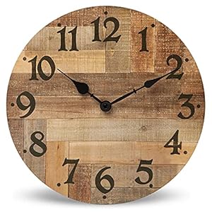 NIKKY HOME Rustic Farmhouse Wall Clock – 12 Inch Battery Operated Silent Non Ticking Vintage Wooden MDF Clock Home Decor for Kitchen, Living Room, Bedroom, Office