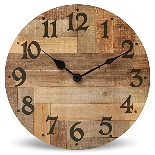 NIKKY HOME Rustic Farmhouse Wall Clock – 12 Inch Battery Operated Silent Non Ticking Vintage Wooden MDF Clock Home Decor for Kitchen, Living Room, Bedroom, Office