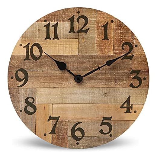 NIKKY HOME Rustic Farmhouse Wall Clock - 12 Inch Battery Operated Silent Non Ticking Vintage Wooden MDF Clock Home Decor for Kitchen, Living Room, Bedroom, Office