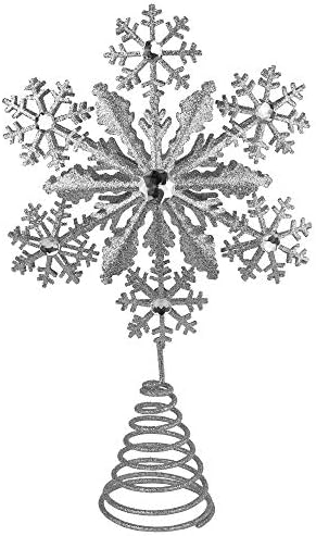Ornativity Glitter Snowflake Tree Topper - Silver Sparkling Gem Christmas Tree Decoration