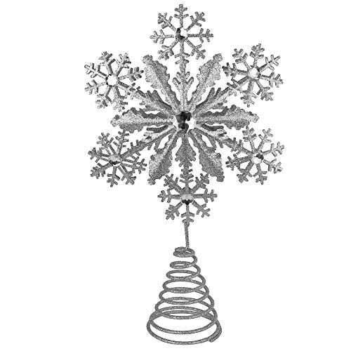 Ornativity Glitter Snowflake Tree Topper - Silver Sparkling Gem Christmas Tree Decoration #TOP3
