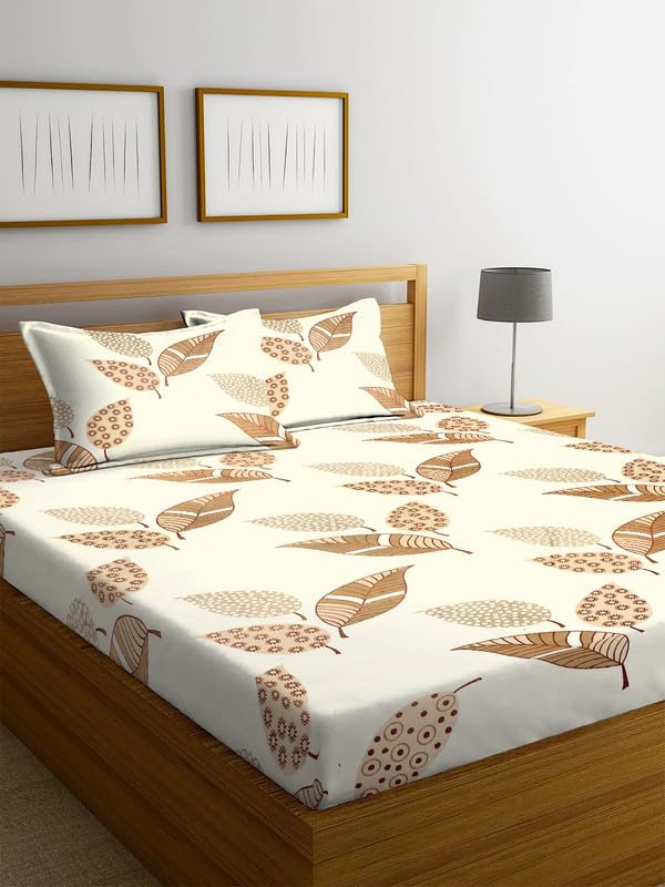 NEW LEAF Premium Cotton Flat Double Bedsheets with 2 Regular Size Pillow Covers | Double Bed Breathable | Wrinklefree | Ultrasoft 210 tc Supersoft Floral | 90×90 Inches, White