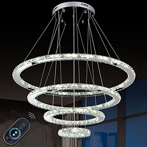 LightInTheBox Dimmable LED Crystal Chandeliers Lights with Remote Control Pendant Lighting Fixtures with 4 Ring