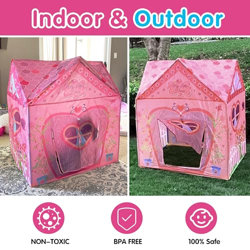 Kids Princess Castle Pink Tent, Indoor/Outdoor Playhouse, 37 * 28 * 40 Inch, Big Enough for 2-3 Little Children