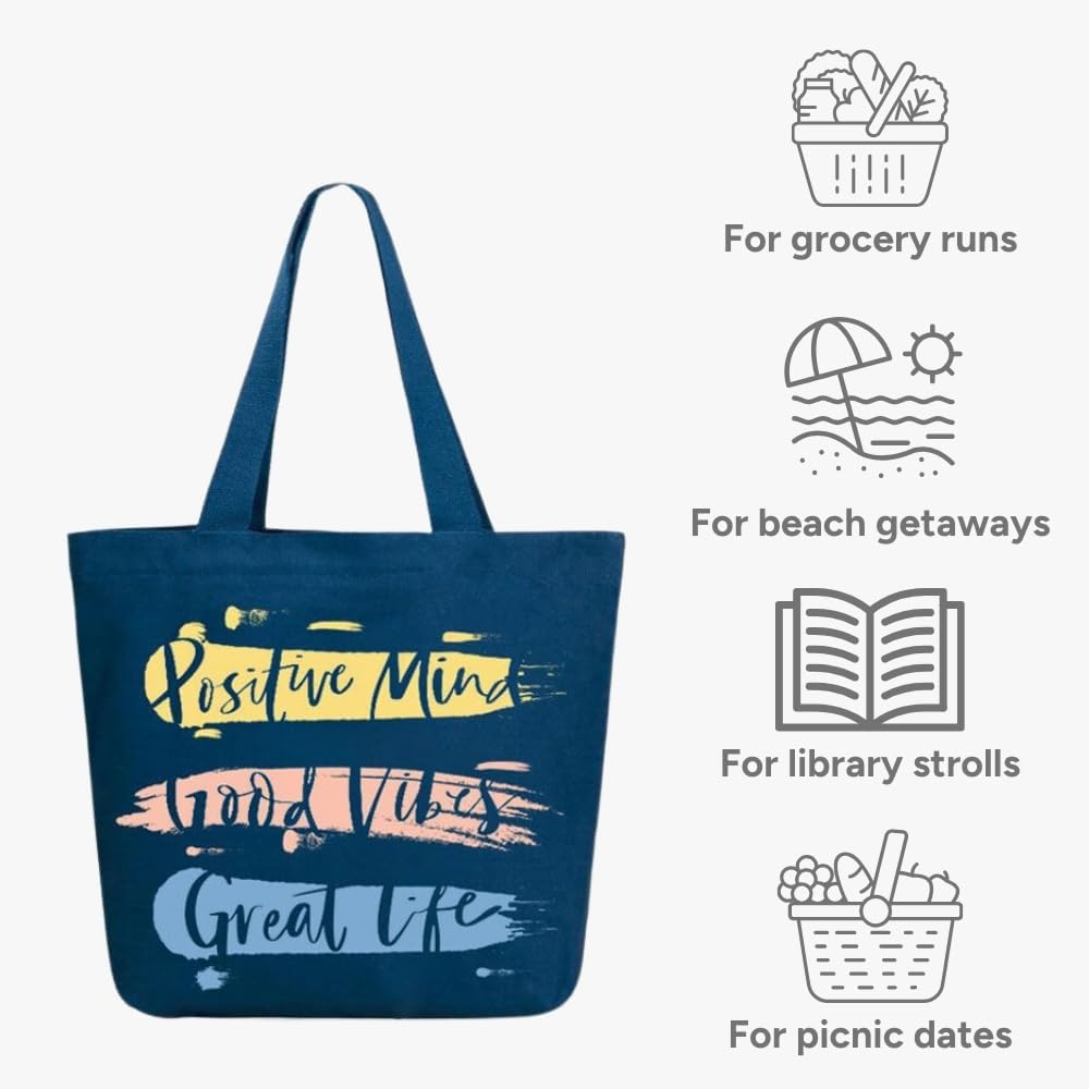 Ecoright Aesthetic Canvas Tote Bag for Women Large Zipper Tote Bags with Pocket, Womens Tote Bag for Yoga, Work, Beach