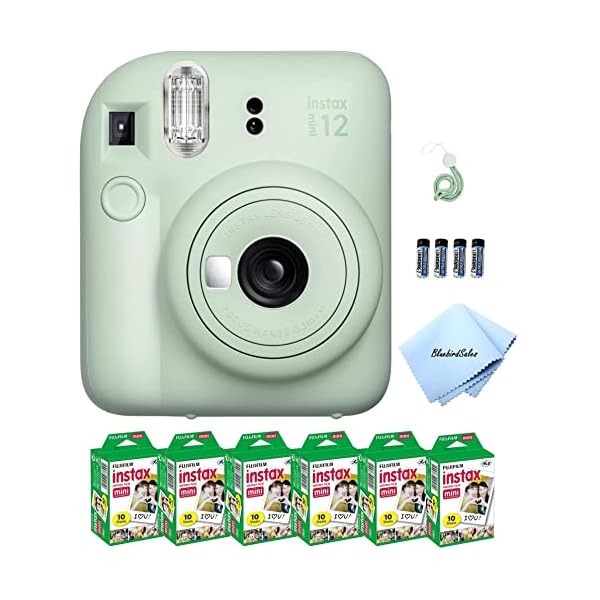 Fujifilm Mini 12 Instant Camera Starter Bundle: Includes Mini Film Value Pack (60 Sheets) + 4 Pack AA Batteries + Lens Cleaning Cloth (Mint Green)