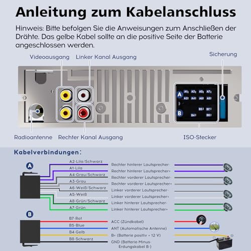 9-24V Autoradio mit CD DVD Player und Bluetooth Freisprecheinrichtung,RDS 1DIN Autoradio 7 Farben MP3 Player FM/AM Radio mit 2 USB SD/AUX/Lenkradfernbedienung