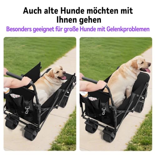 GGW Hundewagen bis 50kg Klappbar, Hundebuggy mit LUFTLOSEN All-Terrain Reifen & Höhenverstellbarem Griff, Hintertür für einfaches Ein-/Aussteigen, für große Hunde, seniore Hunde, nach Operation