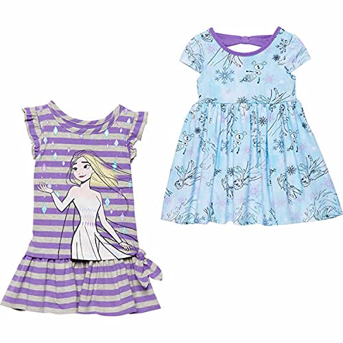 Disney Little Girl's 2 Pack Dresses, Disney Princess and Frozen II Designs (Disney Frozen II Purple, 5)