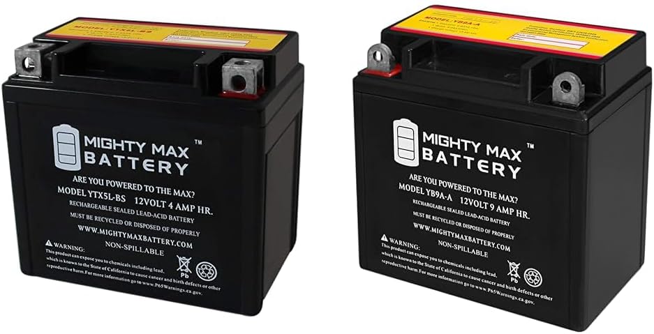 YTX5L-BS 12V 4AH 80CCA and YB9A-A 12V 9AH 130CCA Rechargeable Maintenance Free SLA AGM Motorcycle Batteries Bundle