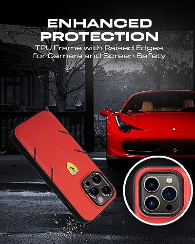 Image of CG MOBILE Ferrari iPhone 14 Pro Max Case [Official Licensed] Contrasted Lines Hot Stamped On A PU Leather Cases Protective Case /Cover Designed for iPhone 14 Pro Max (6.7-Inch) 2022 - Red