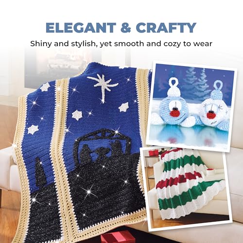 Mary Maxim Starlette Sparkle Yarn, 4 Medium Worsted Weight Yarn for Knitting and Crocheting, Acrylic Polyester Blend for Blankets, Clothing, and Decor, 196 Yards Black