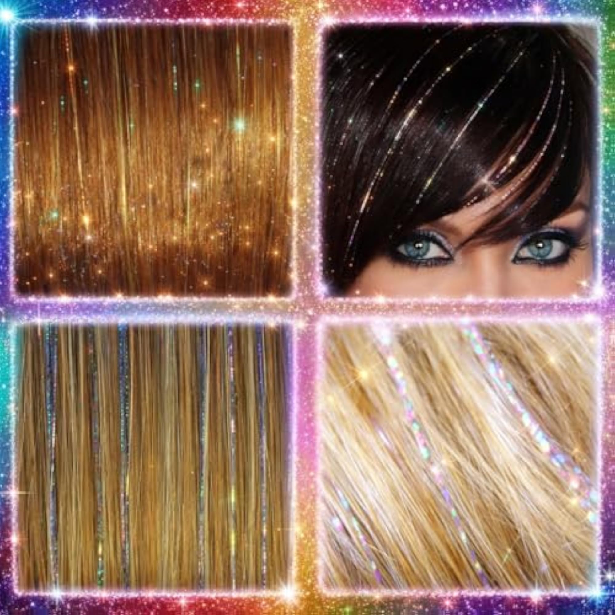 Women Artificial Hair Tinsel Extensions | Sparkling Glitter Hair Strands