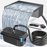 POPOSOAP 30 cm Wasserfall Set für Teiche, 304 Edelstahl Überlaufwanne mit 3-stufigem Filtersystem, 40W Pumpe (2500 l/h), RGB LED-Beleuchtung, 3 m Schlauch für Gartenteiche