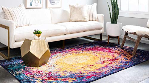 Image of Unique Loom Estrella Collection Abstract, Gradient, Modern, Sunburst, Distressed Area Rug (3' 3 x 5' 3 Rectangular, Multi /Navy Blue)