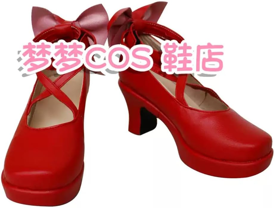 Red Faux Leather Platform Heels with Pink Bow Accent Versatile Footwear for Cosplay Lolita & Themed Costume Events