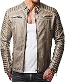  Redbridge Herren Jacke Übergangsjacke Biker Lederjacke Echtleder Kunstleder Baumwolle mit gesteppten Bereichen (3XL, Beige - Kunstleder)