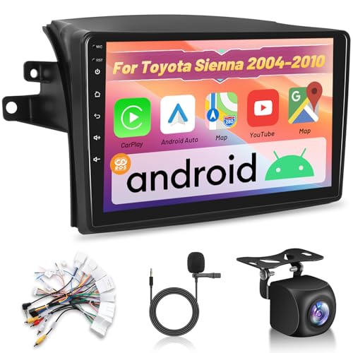 2+64G Android Car Stereo for Toyota Sienna 2004 2005 2006 2007 2008 2009 2010 with Wireless Carplay & Android Auto - 9 Inch HD Touchscreen Radio