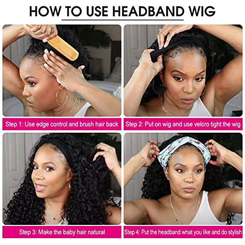 Image of Celiarita Headband Wig Deep Wave Human Hair Wigs 22 inch Glueless None Lace Front Wigs Machine Made Virgin Curly Human Hair Wigs for Black Women Deep Wave Headband Wig Human Hair Natural Color