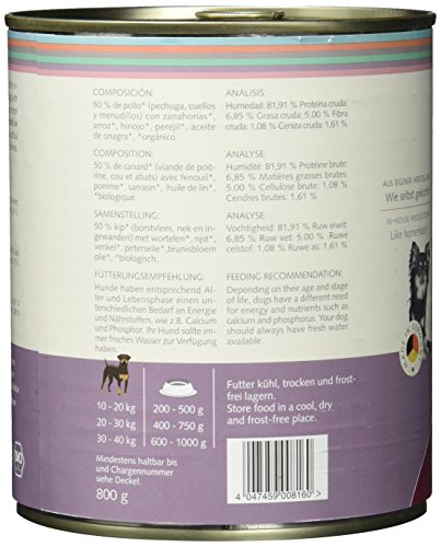 Herrmann Dose Sensibel Bio-Huhn Karotten,Reis und Fenchel, 6er Pack (6 x 800 g)